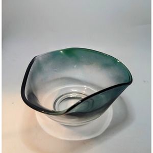 Vintage Teal Ombre Lusterware Triangular Glass MCM Green Bowl